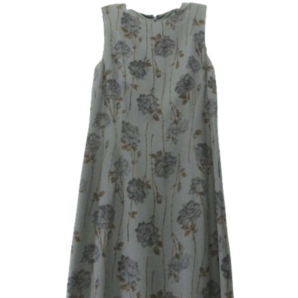 VTG Grey Floral Sheer Silk Maxi Dress, Size 6